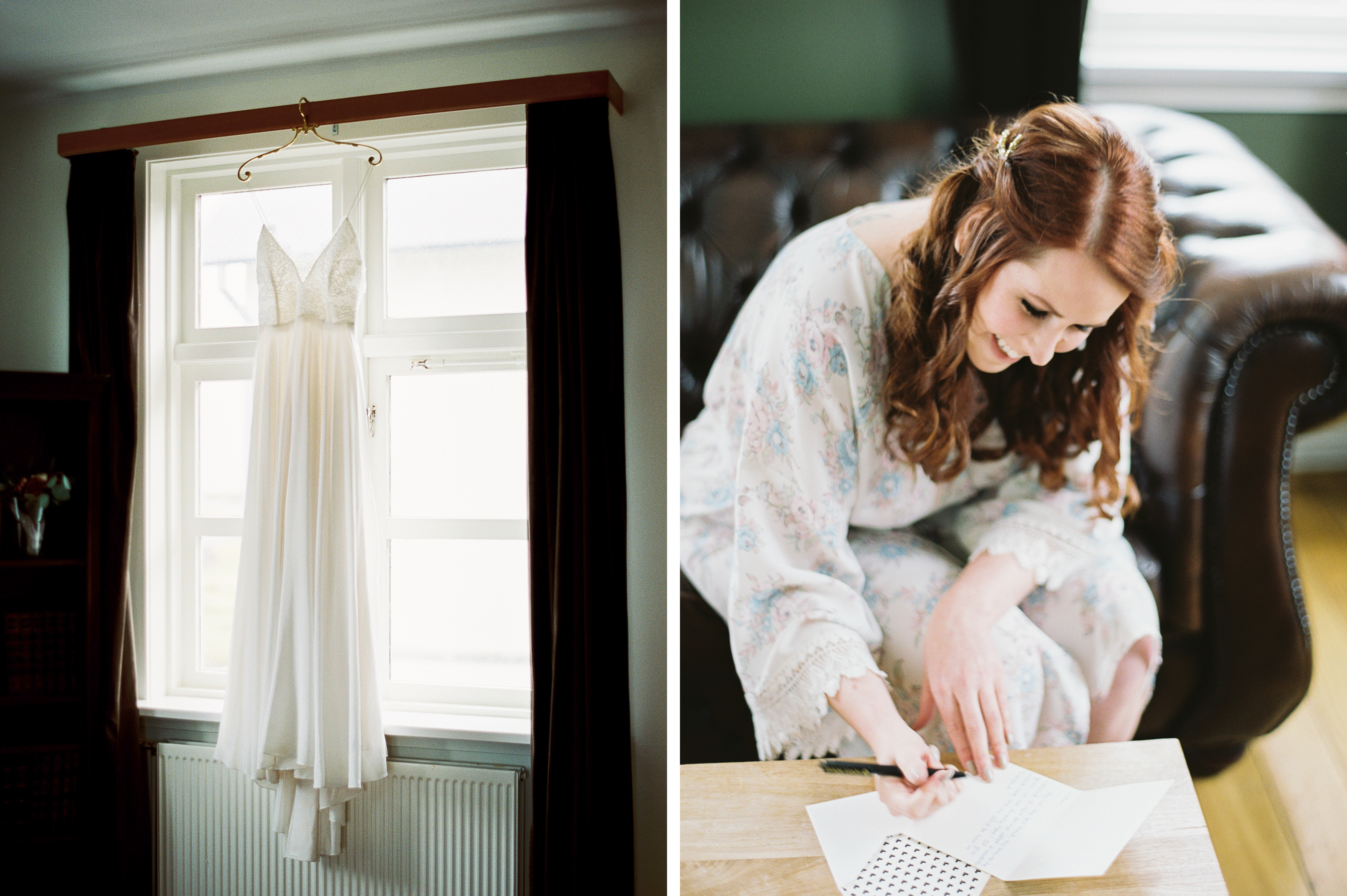 bride writing love note to groom before Iceland Wedding At Hotel Budir & the Black Church