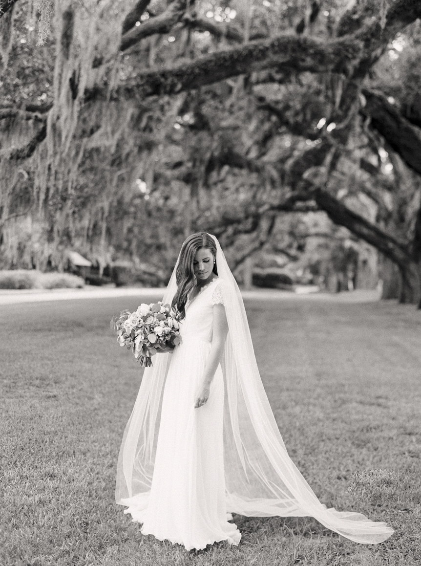 Saint Simon Island Wedding Photography black and white bridal portrait