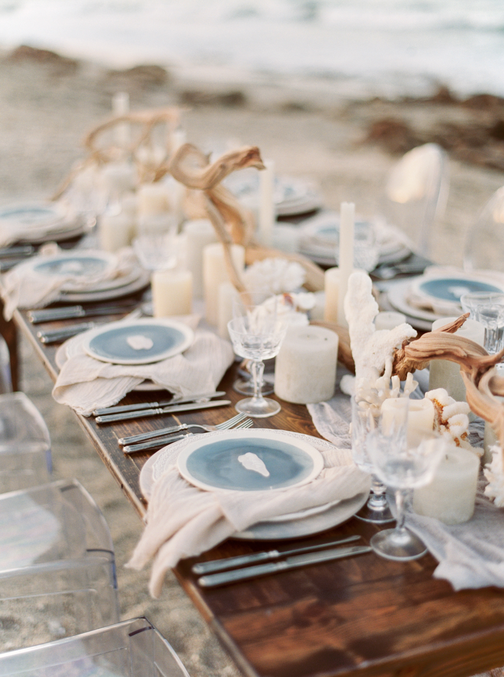 wedding table setting on beach for Styled Wedding Shoot with Elleson Events