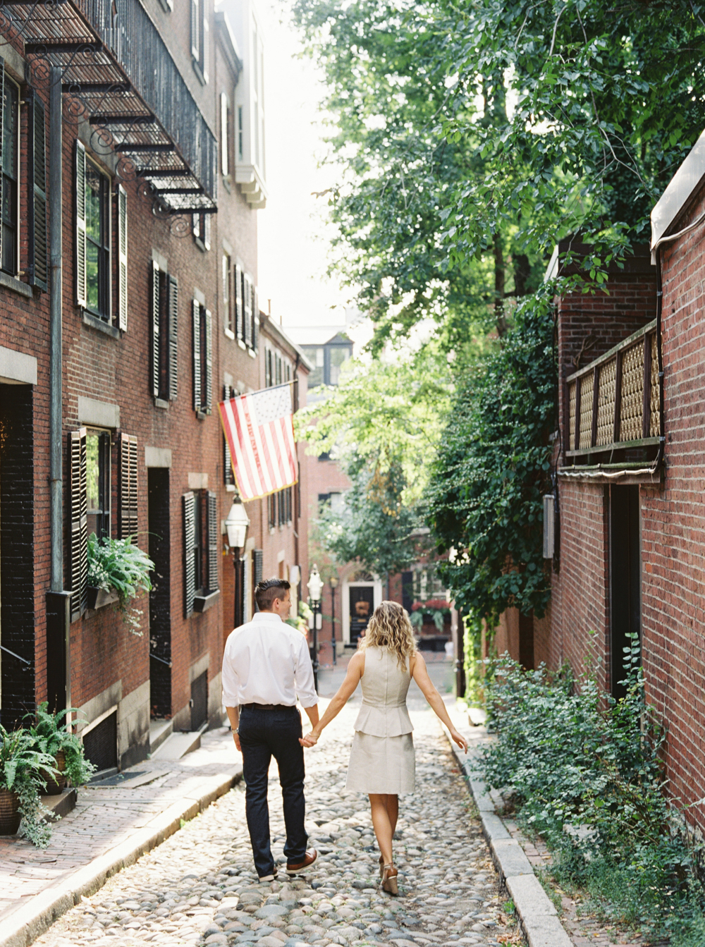 Cobblestone streets of Boston Common perfect for engagement photo shoot