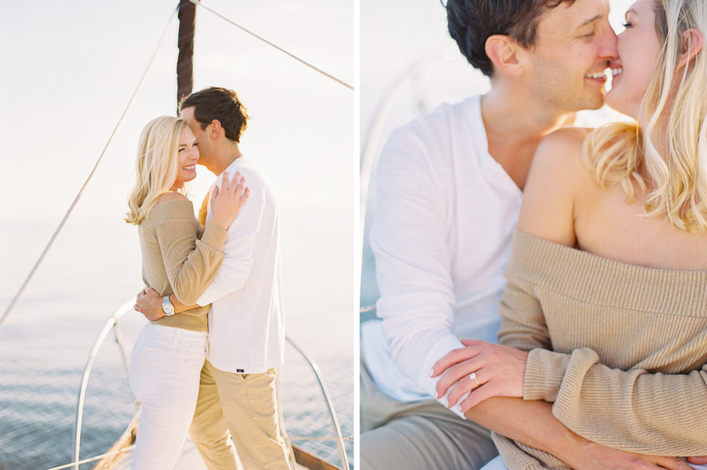 engagement session on boat sailboat tampa fine art film wedding photographer